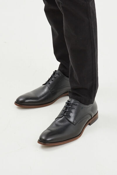 Derbies à lacets en cuir lisse noir homme