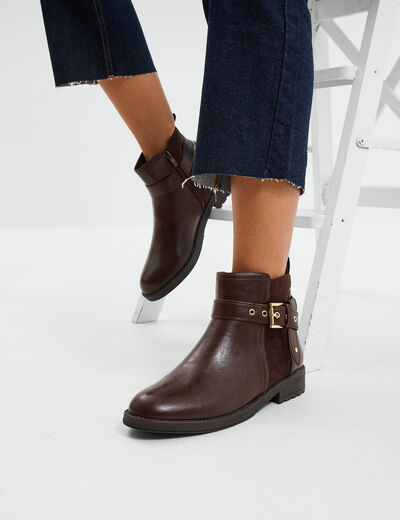 Bottines avec boucles et talons 2 cm marron femme