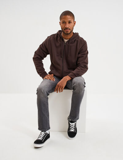 Sweat zippé molleton à capuche marron foncé homme