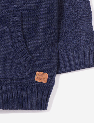 Gilet doublé à capuche et torsades bleu marine bébé garçon