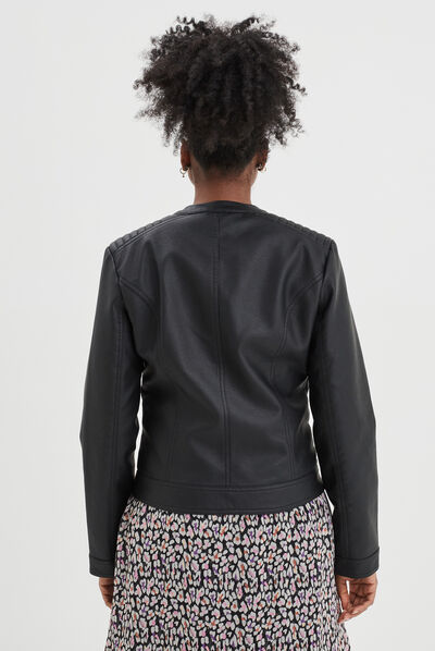 Veste biker simili cuir zippée noir femme