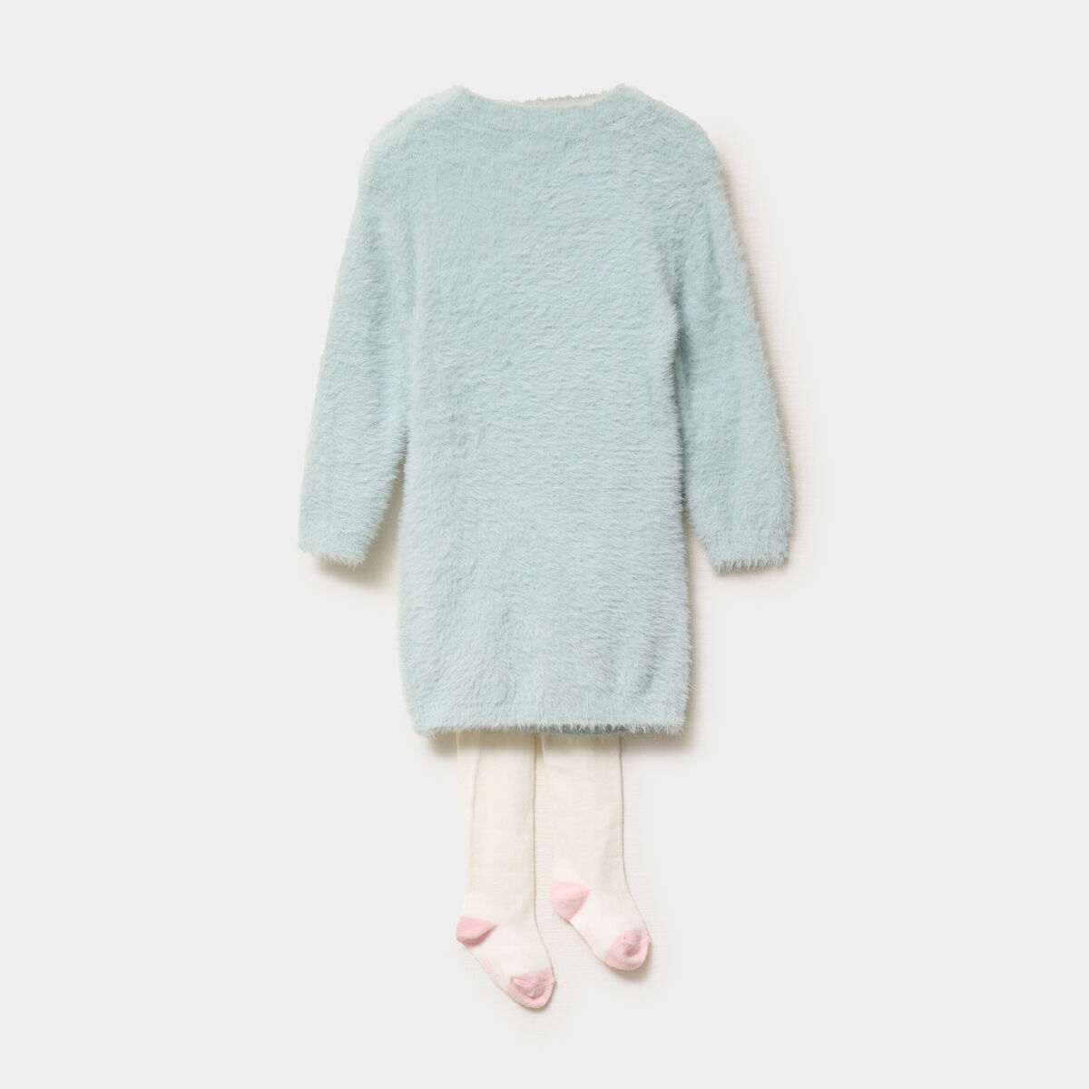 Ensemble robe tricot et collants vert pastel b&eacute;b&eacute; fille