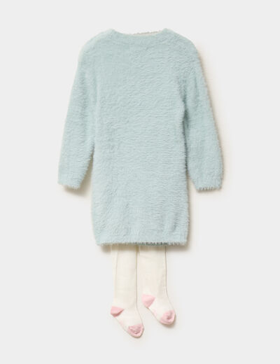 Ensemble robe tricot et collants vert pastel b&eacute;b&eacute; fille