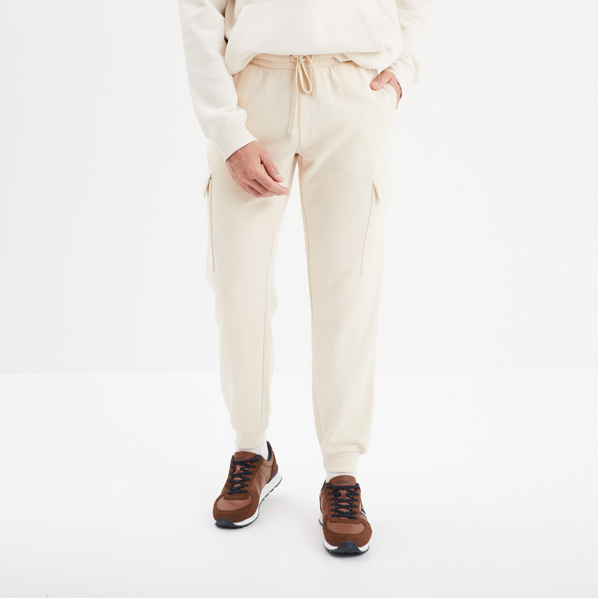 Pantalon jogging cargo molleton ecru homme