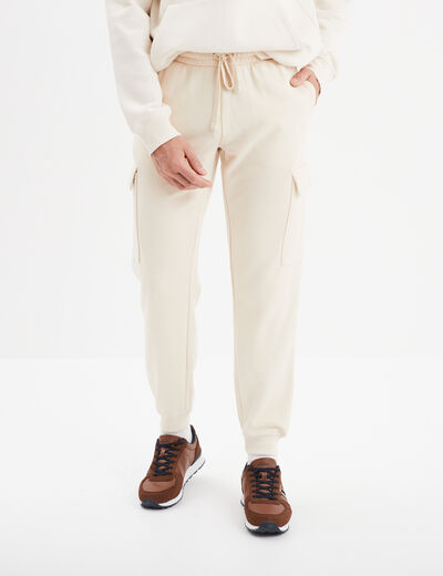Pantalon jogging cargo molleton ecru homme