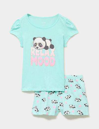 Ensemble pyjama short et t-shirt coton bleu turquoise fille