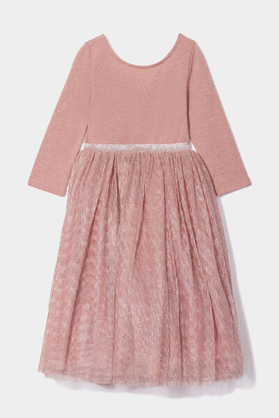 Robe longueur genou manches 3/4 rose fille