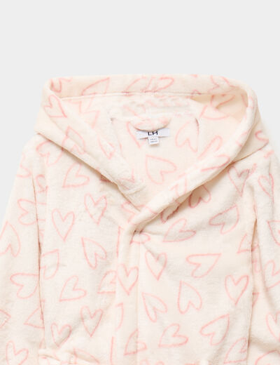Peignoir &agrave; capuche velours ceintur&eacute; ecru fille
