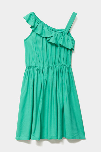 Robe &eacute;vas&eacute;e asym&eacute;trique &agrave; volants vert menthe fille