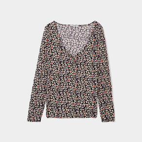 t shirt col en v manches longues noir femme T-shirt col en V manches longues noir femme