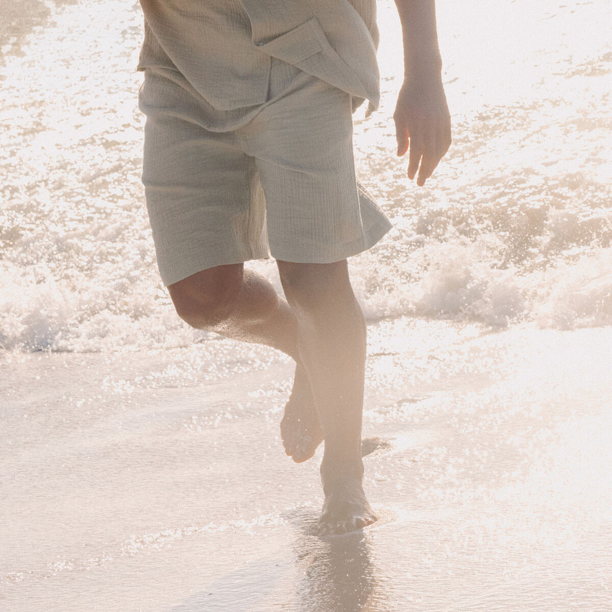 Short chino droit gaze de coton vert clair homme