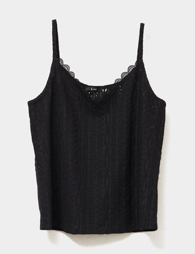 Débardeur broderie anglaise à bretelles noir femme