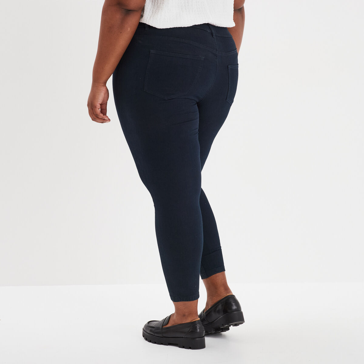 Jegging denim taille haute 7/8ème denim blue black femme grande taille