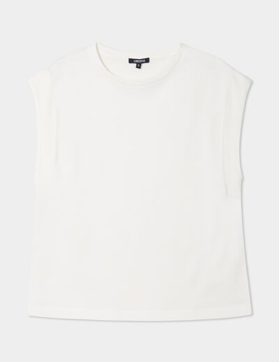 T-shirt col rond manches courtes coton ecru femme