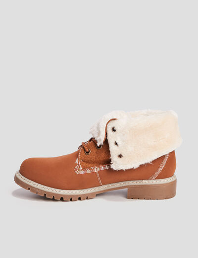 Bottines fourrées à lacets marron clair femme