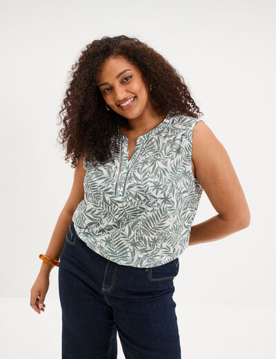 D&eacute;bardeur col tunisien ecru femme grande taille