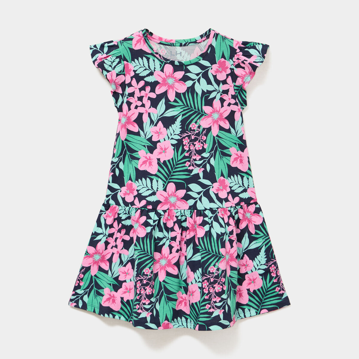 Robe courte &eacute;vas&eacute;e &agrave; volants bleu marine fille
