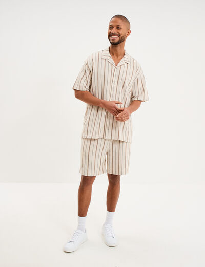 Chemise droite col cubain coton beige homme