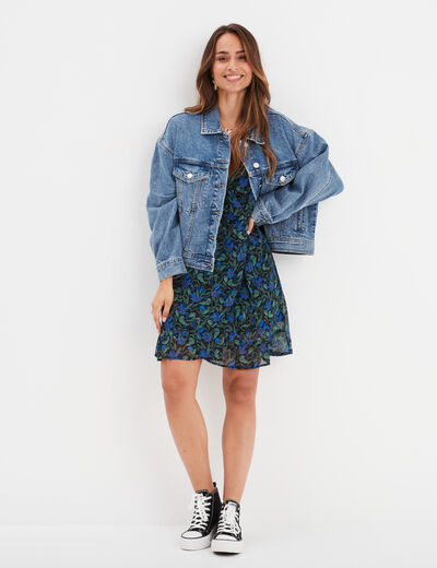 Robe col cache-coeur manches papillons vert femme