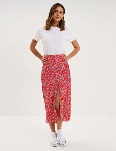 Jupe longue fendue fluide rouge coquelicot femme