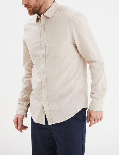 Chemise manches longues lin mélangé gris clair homme