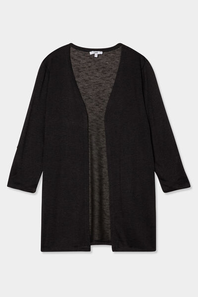 Gilet fin mi long manches 3/4 noir femme