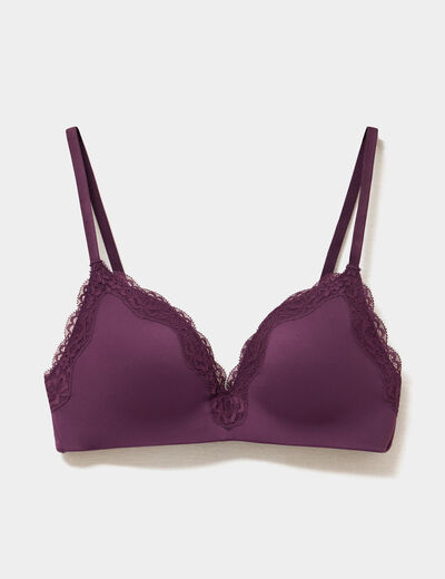 Soutien-gorge triangle micro dentelle prune femme