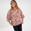 Blouse manches 3/4 ballons col tunisien terracotta femme
