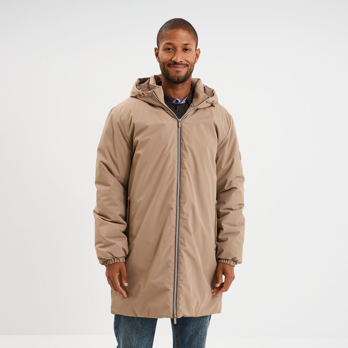 Parka d&eacute;perlante doubl&eacute;e &agrave; capuche taupe homme