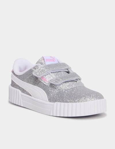 Baskets &agrave; scratchs et paillettes Puma gris argent fille