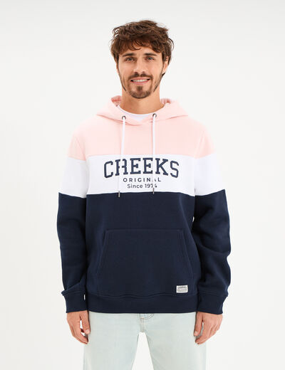 Sweat hoodie en molleton 1 poche rose pastel homme