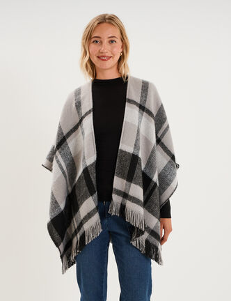 Poncho &agrave; franges gris femme