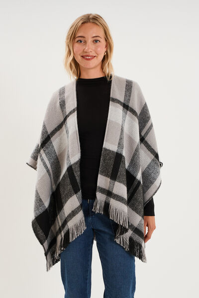 Poncho &agrave; franges gris femme