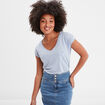 T-shirt col v poche poitrine Creeks bleu clair femme