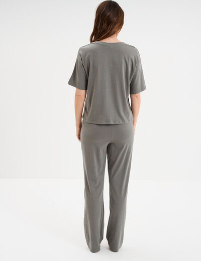Ensemble pyjama pantalon et t-shirt vert kaki femme