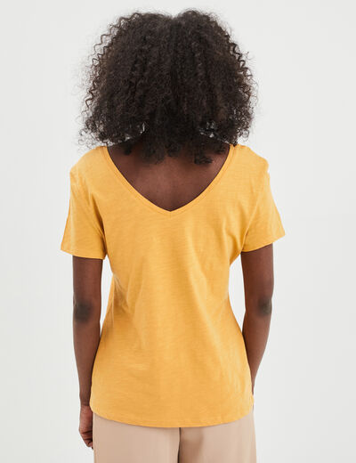 T-shirt à manches courtes jaune moutarde femme