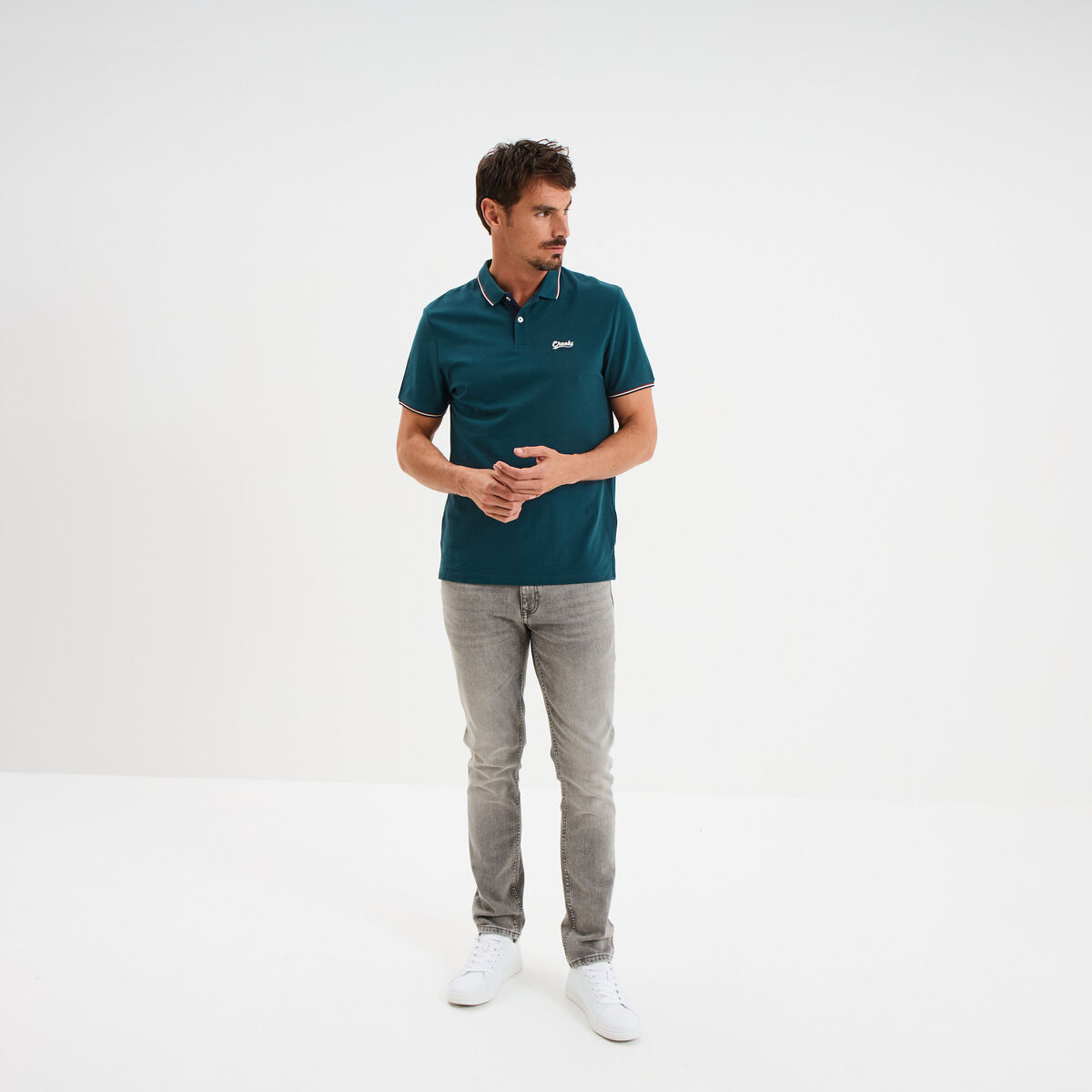 Polo avec broderie poitrine coton Creeks bleu canard homme