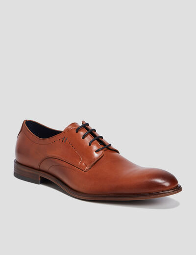 Derbies &agrave; lacets en cuir lisse marron homme