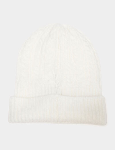 Bonnet tricot&eacute; torsades blanc femme