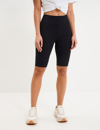 Short cycliste de sport c&ocirc;tel&eacute; stretch noir femme