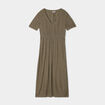 Robe longue empire fils métallisés vert kaki femme