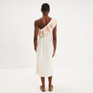 Robe asym&eacute;trique col brod&eacute; gaze de coton creme femme