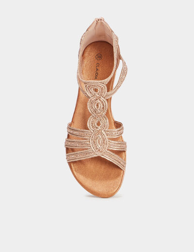 Sandales brides tress&eacute;es strass Claudia rose champagne femme