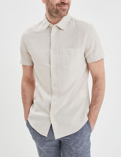 Chemise manches courtes lin mélangé gris clair homme