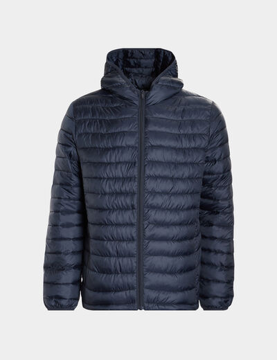 Doudoune l&eacute;g&egrave;re d&eacute;perlante &agrave; capuche bleu marine homme