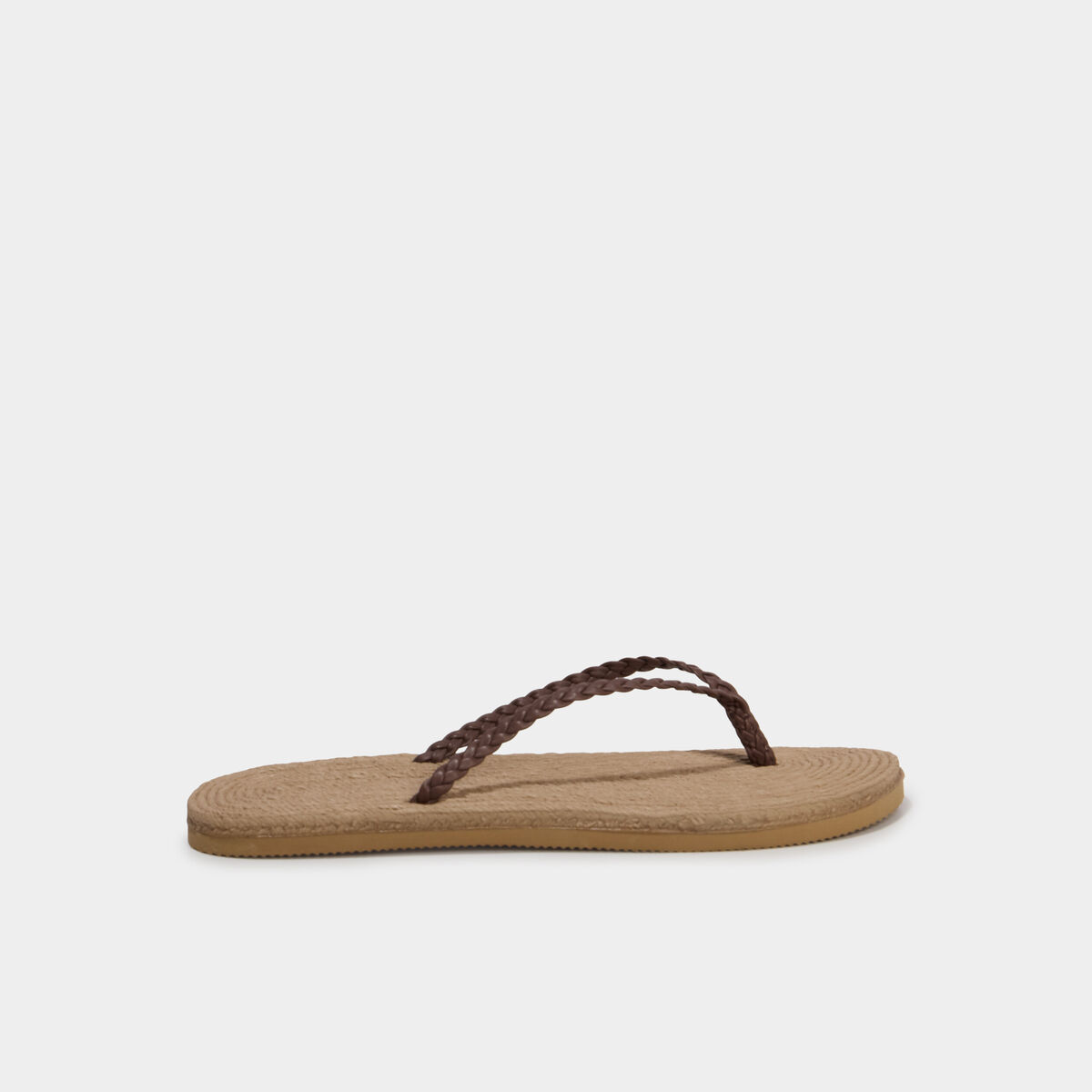 Tongs effet tress&eacute; marron femme