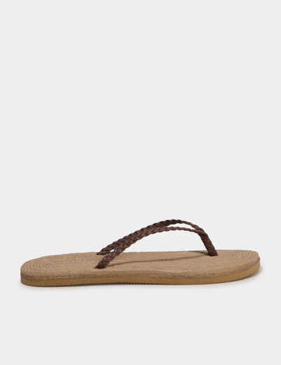 Tongs effet tress&eacute; marron femme