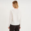 Pull col V ajour&eacute; manches longues blanc femme