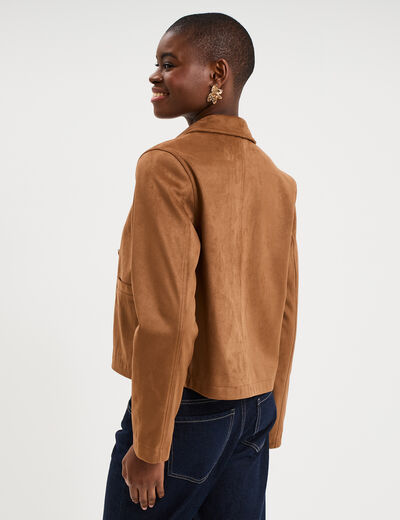Veste courte effet su&eacute;dine marron femme
