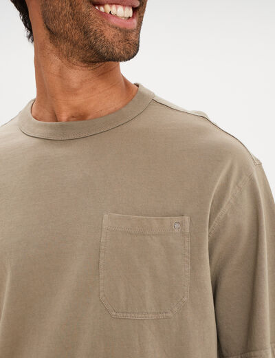 T-shirt droit col rond 1 poche coton vert kaki homme